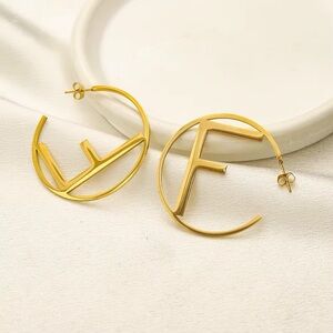 14 k Gold  plate initial  Hoop Earrings